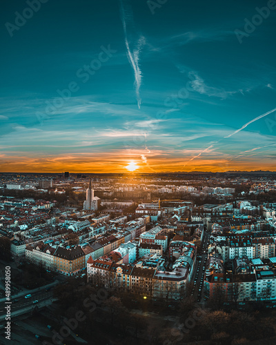 Sunrise over Munich with beautiful sky 