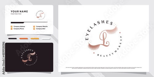 Eyelashes extension logo for beauty lash salon with creative element and business card design Premium Vector