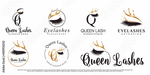 Set of queen lashes logo design template with creative modern concept Premium Vector photo