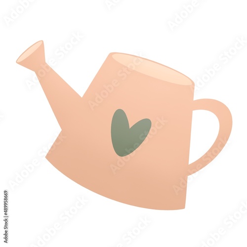 childish spring illustration - pink watering can with heart