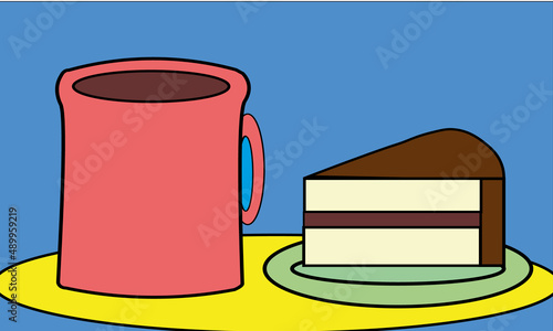 Illustration of a cup of coffee and cake