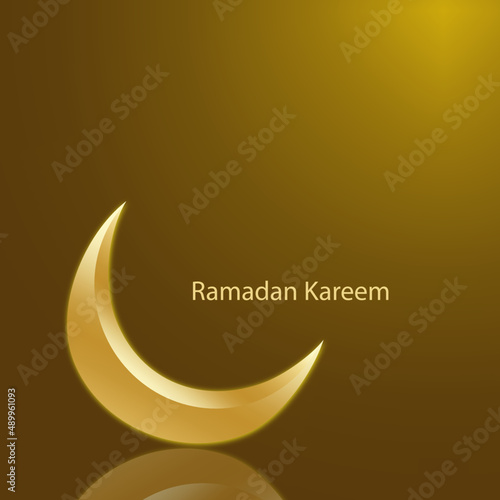 Golden crescent moon with the inscription Ramadan kareem. Suitable for banners during Ramadan. © yoyo