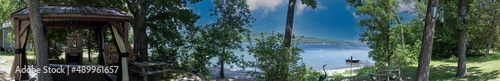 Panoramic view of the backyard of a cottage at Lake Champlain