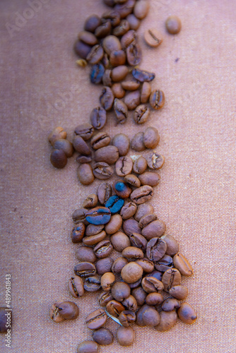 toasted coffee beans on sack cloth