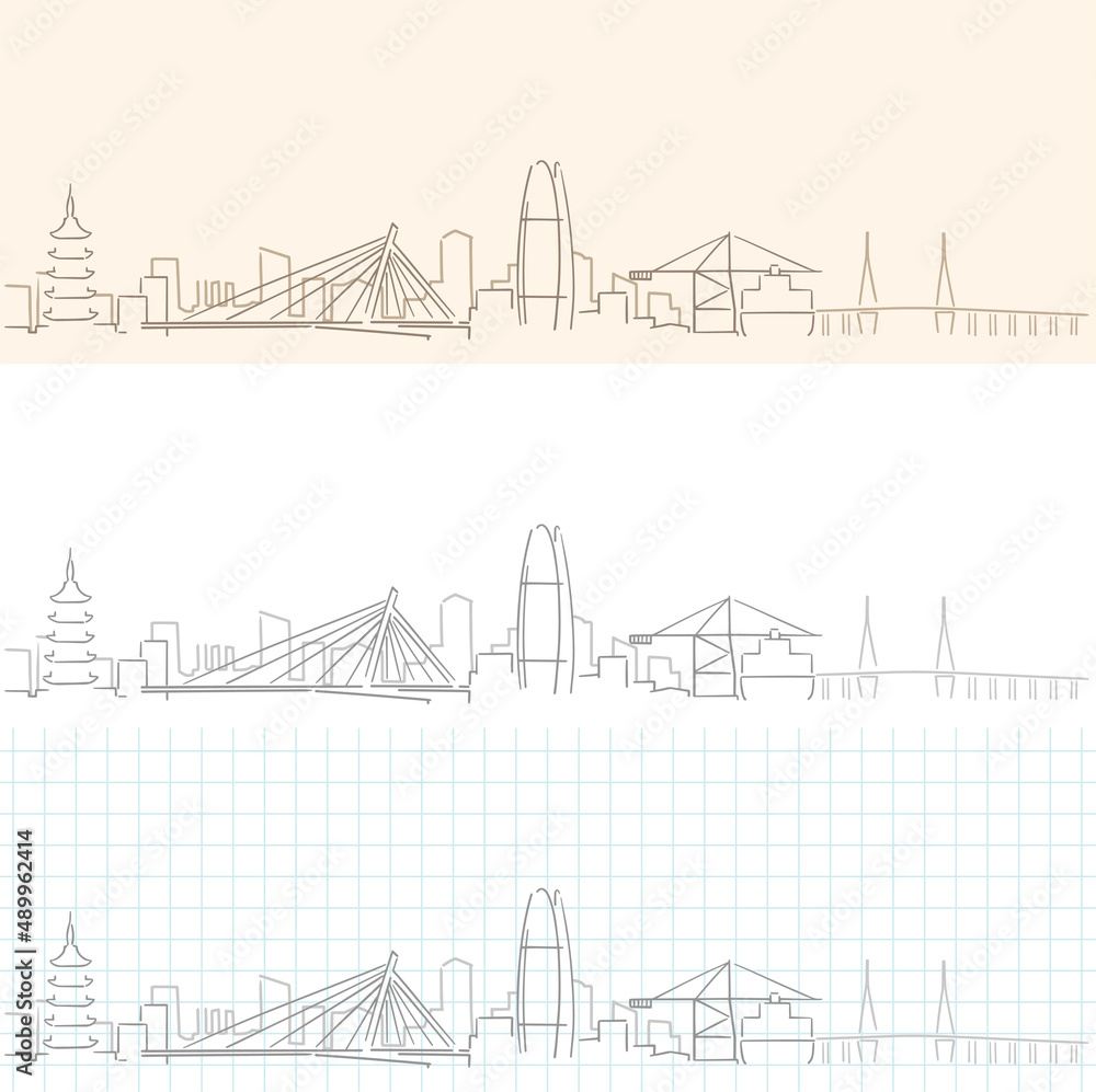 Ningbo Hand Drawn Profile Skyline