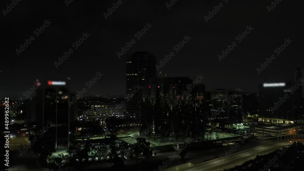 Long Beach City skyline at night - aerial view Long Beach City skyline at night - aerial view