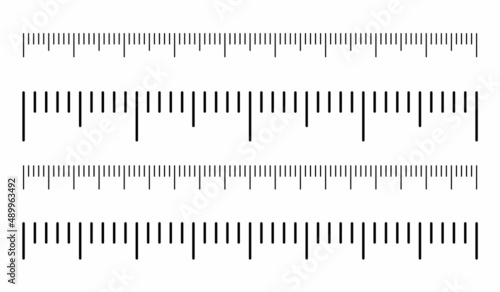 Vector illustration of different size indicators isolated on white background. Set of measure instrument lines in flat style. Horizontal measuring scale. Markup for rulers. Bar level meter template.
