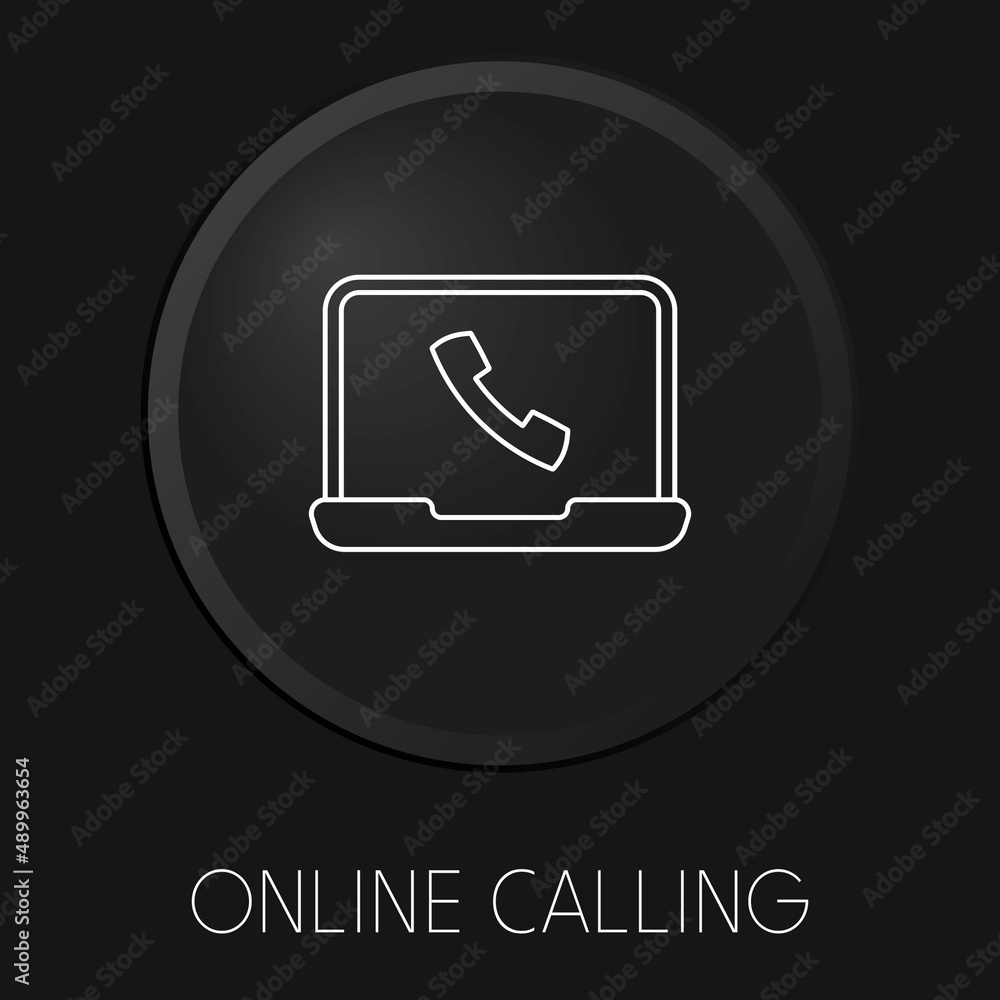 Online calling minimal vector line icon on 3D button isolated on black background. Premium Vector. Online calling minimal vector line icon on 3D button isolated on black background. Premium Vector.