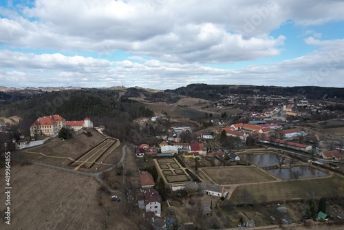 The Kunštát Castle in Kunštát in the South Moravian Region,Czech Republic, Zámek Kunštát aerial scenic panorama view, Blansko region
 photo