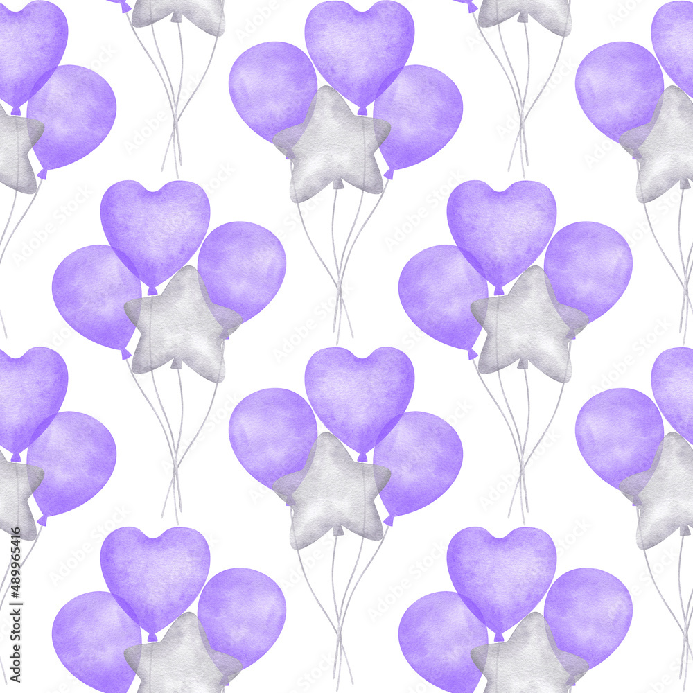 purple very peri balloons. Seamless pattern with watercolor blue air ball. Background for a holiday, gender reveal , birthday, baby shower. Print for fabric, textiles, paper purple very peri balloons. Seamless pattern with watercolor blue air ball. Background for a holiday, gender reveal , birthday, baby shower. Print for fabric, textiles, paper