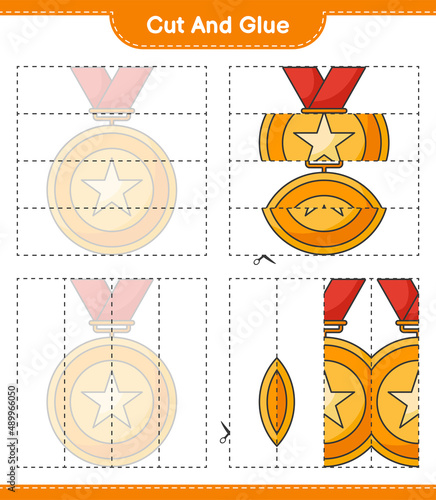 Cut and glue, cut parts of Trophy and glue them. Educational children game, printable worksheet, vector illustration