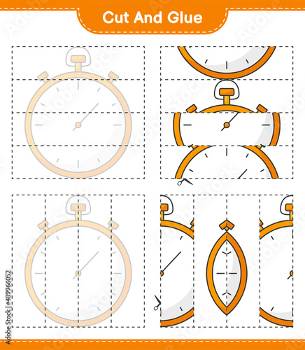 Cut and glue  cut parts of Stopwatch and glue them. Educational children game  printable worksheet  vector illustration