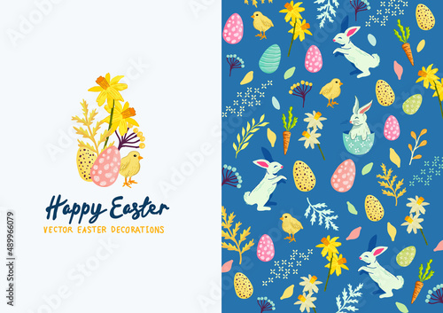 Festive spring and easter decorations layout background, Vector illustration