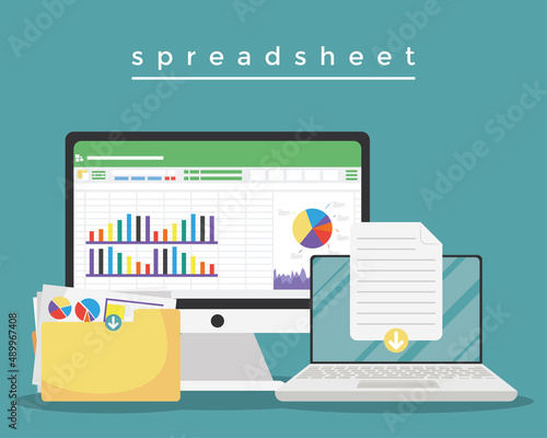 spreadsheet in laptop and desktop