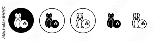 Bowling icons set. bowling ball and pin sign and symbol.