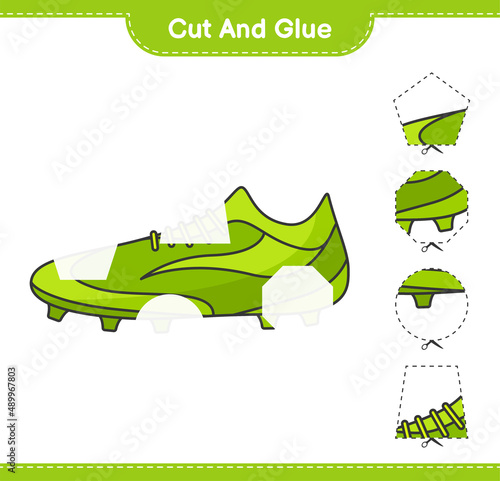 Cut and glue, cut parts of Soccer Shoes and glue them. Educational children game, printable worksheet, vector illustration
