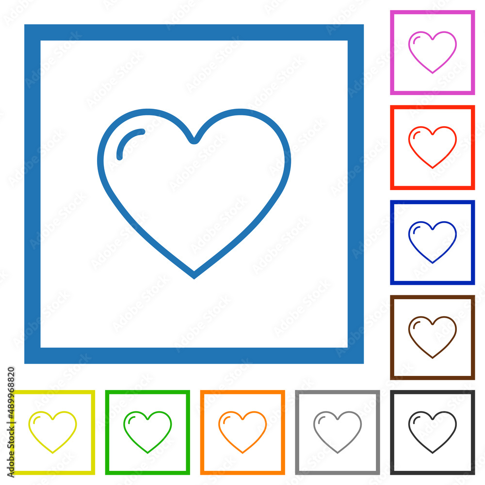Heart shape outline flat framed icons Heart shape outline flat framed icons