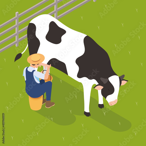 farmer milking cow