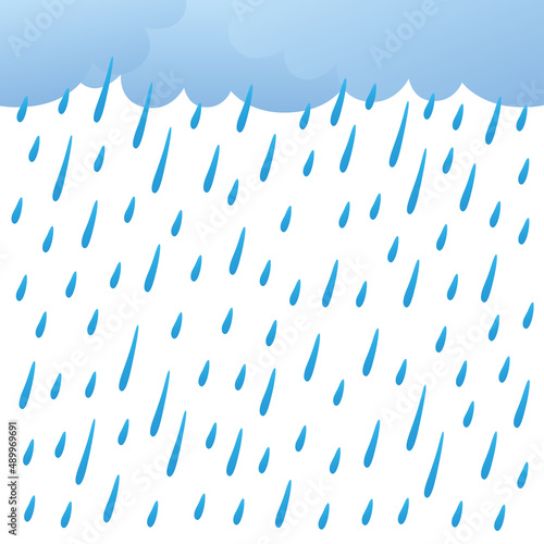 Clouds and falling rain drops vector background, rainy weather forecast illustration.