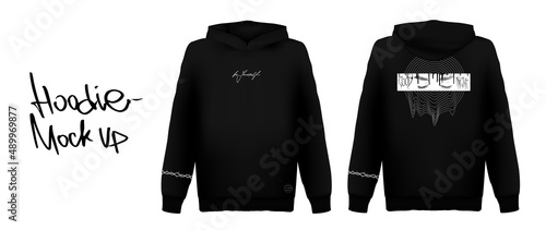 Hoodie with the inscription be yourself and girl eye print with abstract geometric shapes. Print design for hoodie, t-shirt, merch, apparel. Fashion prints on clothes. Vector illustration