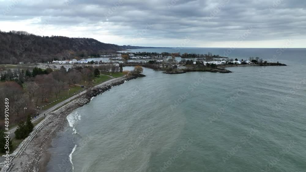 Aerial view of Scarborough Bluffs marina in winter Aerial view of Scarborough Bluffs marina in winter