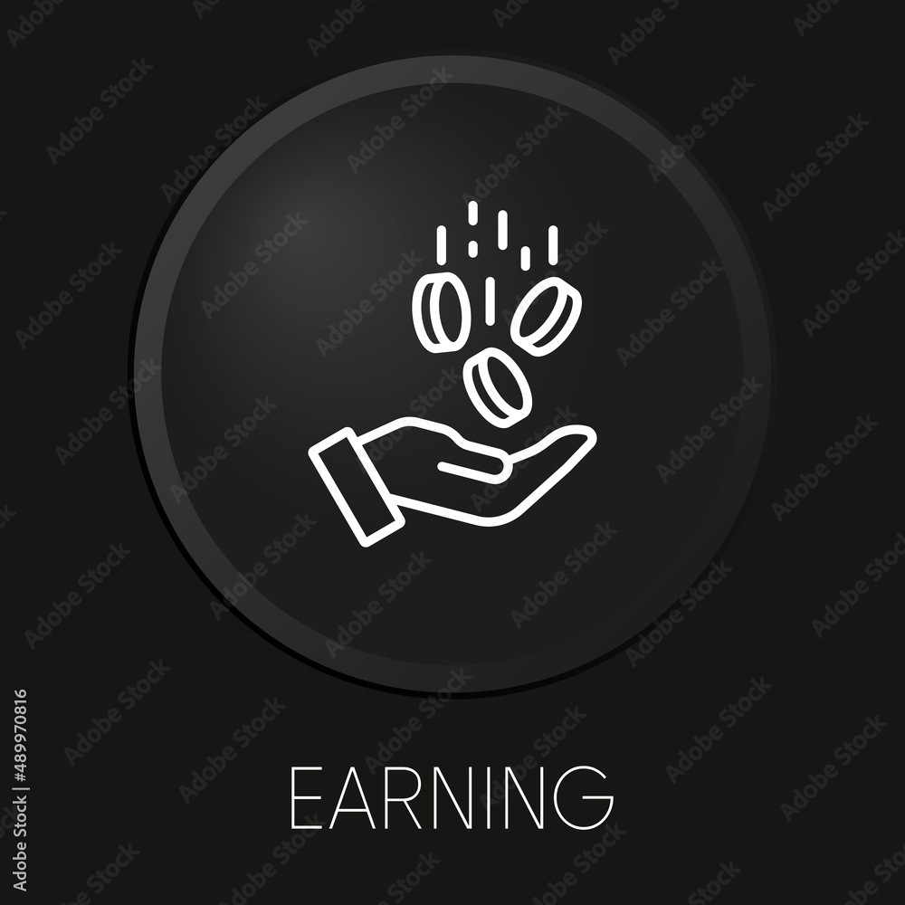 Obraz premium Earning minimal vector line icon on 3D button isolated on black background. Premium Vector.