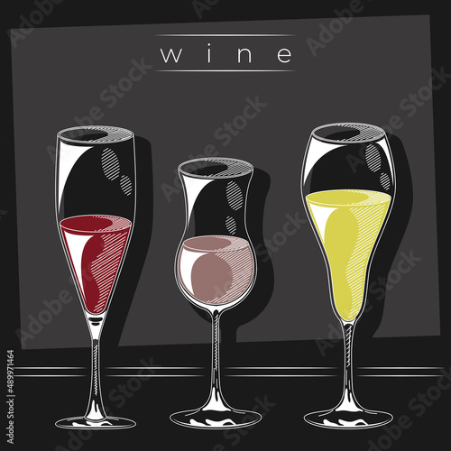 three wine drinks cups