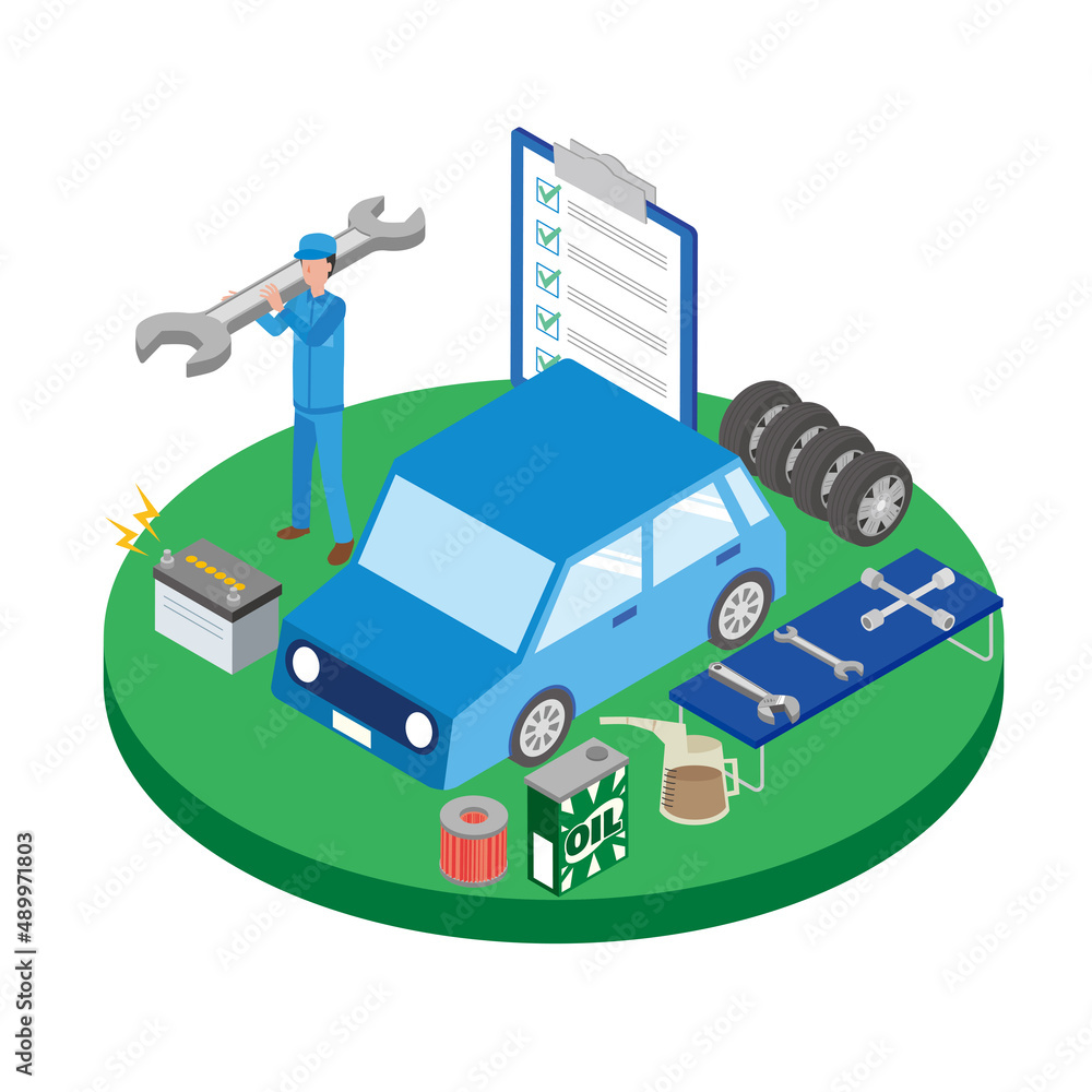 車のメンテナンスのイメージイラスト Stock Vector Adobe Stock