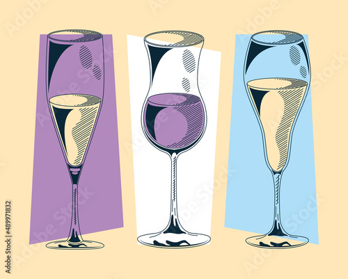 three wine drinks icons