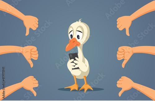 Ugly Duckling Dealing with Online Bullying Vector Cartoon Illustration