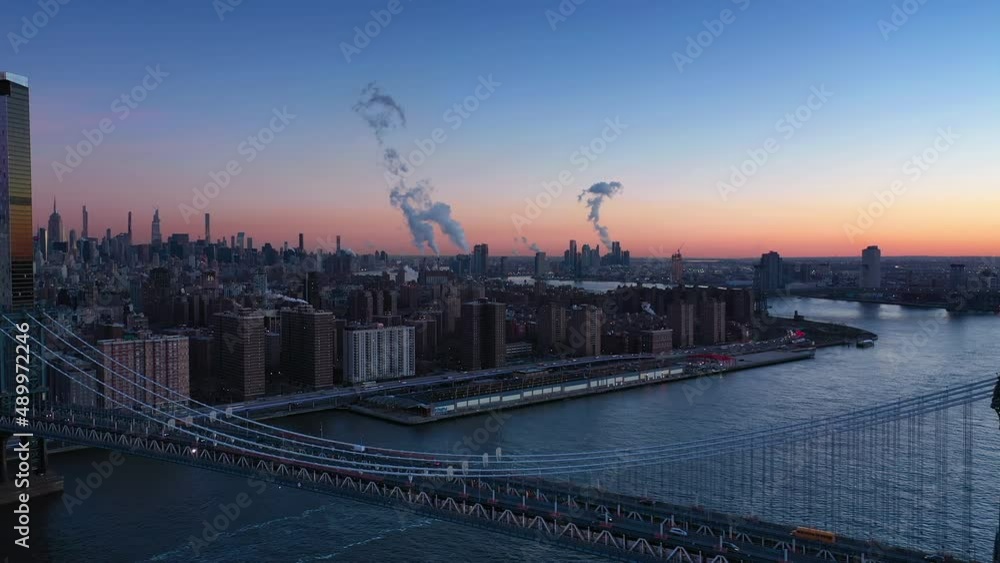 Manhattan Bridge during sunrise from Air Manhattan Bridge during sunrise from Air