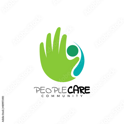 Hand care logo with charity design vector, simple style