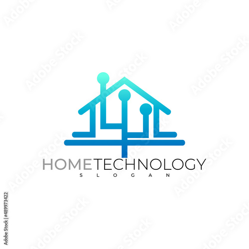 House logo and technology design vector, line style with simple
