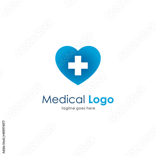 simple medical logo with heart and plus shape design, modern medical logo inspiration template vector