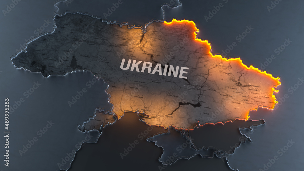 Military conflict in Ukraine. War map illustration. Cartography design. 3d render Stock 