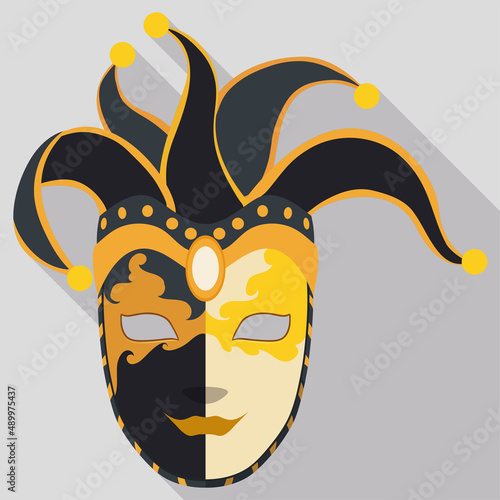 Jester mask in Volto and flat style with long shadow, Vector illustration
