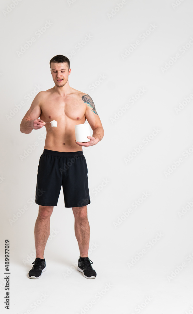 Fitness protein jars white on white background bodybuilder powder strong high back body injury, ill white young stress, hand sickness, ain suffer attractive Fitness protein jars white on white background bodybuilder powder strong high back body injury, ill white young stress, hand sickness, ain suffer attractive