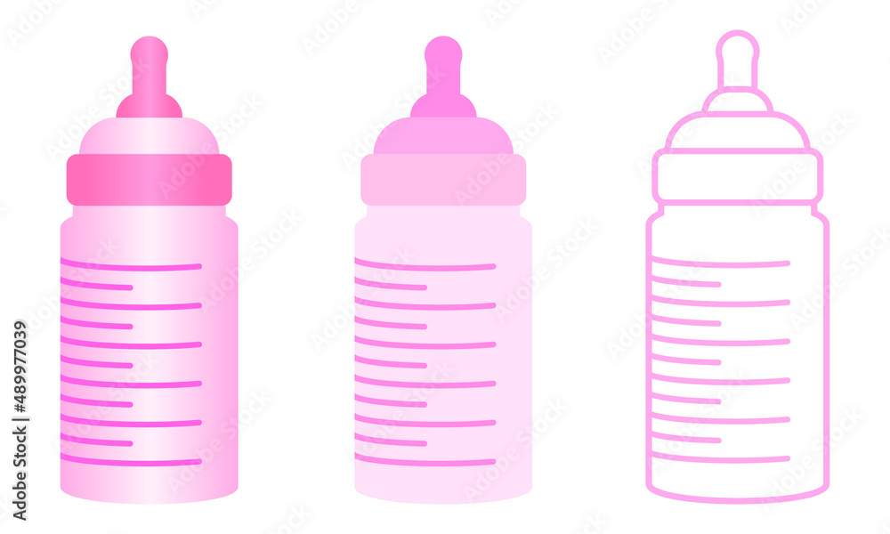 pink baby bottle and pacifier design set for illustration element or baby related product. pink baby bottle and pacifier design set for illustration element or baby related product.