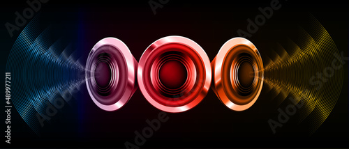 Sound waves oscillating dark light. earphone