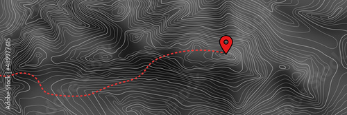 Imitation of a geographical map, climb route. light lines on black background, vector design.