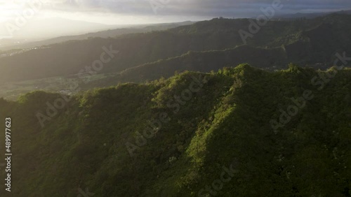 Tropical Mountain Sunset of a Ridge and Nuuanu Valley on Oahu, Hawaii photo