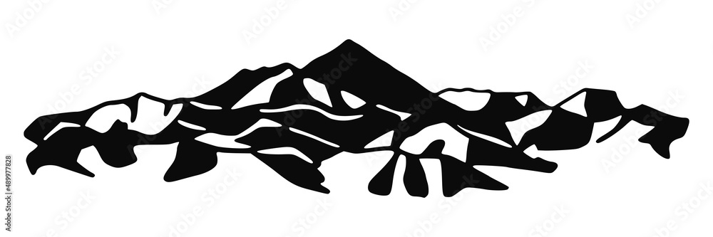Snow covered mountain peaks, mountain range panoramic view, black and white landscape Snow covered mountain peaks, mountain range panoramic view, black and white landscape