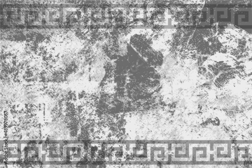 Vector background in grunge style, black scratches and stains on gray. Ancient ethnic pattern.