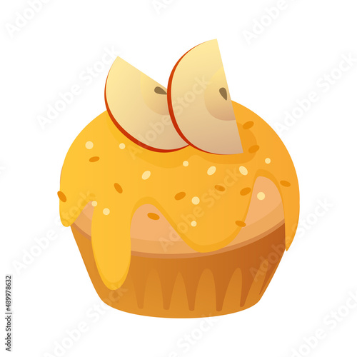 dessert muffin with apple slices on top cartoon vector illustration isolated object