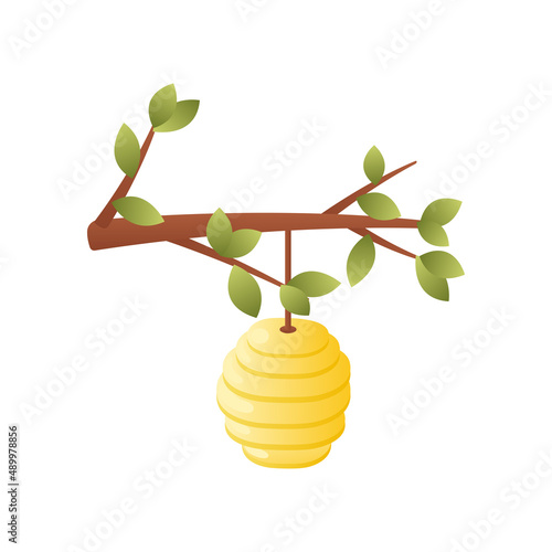 honey beehive and tree branch cartoon vector illustration isolated object