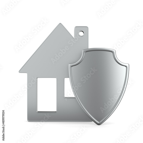 house and shield on white background. Isolated 3d illustration