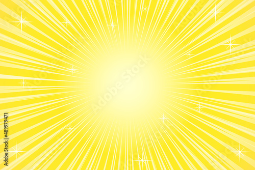 黄色背景に白の集中線　キラキラ
