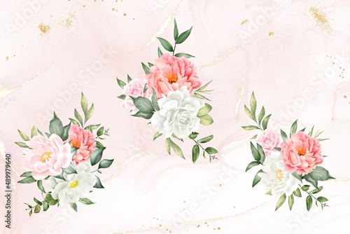 Watercolor Floral Arrangement collection with Hand Drawn Flower and leaves