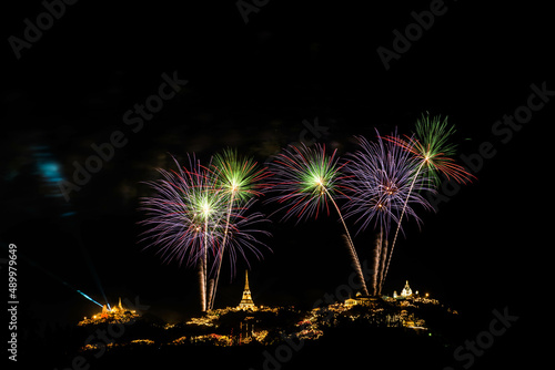 Colorful Firework at Phra Nakhon Khiri festival Phetchaburi  Thailand