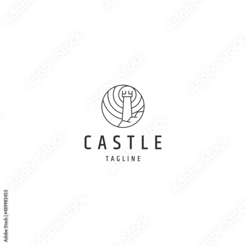 Castle sea line logo icon design template